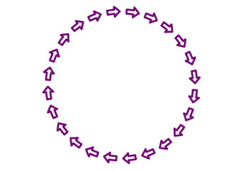 Círculo de flechas moradas en fondo blanco.