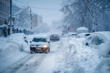 Natural disasters, snow storm with heavy snow paralyzed the city. Kolaps. Snow covered the cyclone Europe