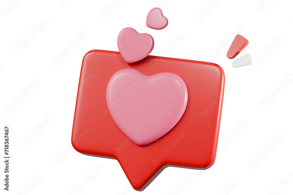 Poster 3d hearth bubble icon with notification new message sign icon. minimal cartoon 3d hearth with notifi