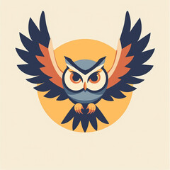 Flat illustration of a logo with an image of a flying owl 