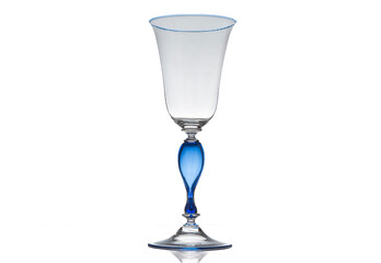 Venetian handcrafted artistic blue wine crystal glass isolated on white background horizontal photo murano manufacture