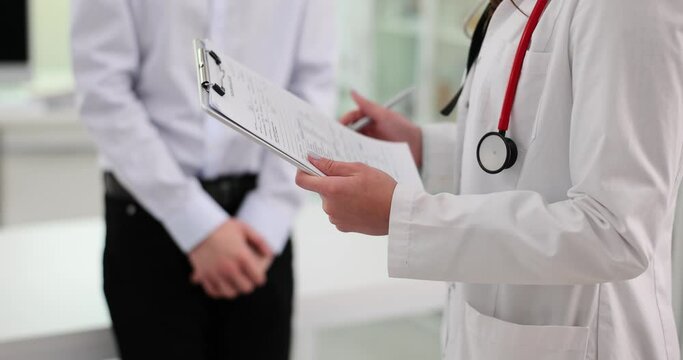 Doctor examines patient health and is consultant on health issues and sexual rehabilitation examinations