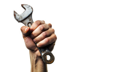 Hand with wrench, worker concept, construction, industry