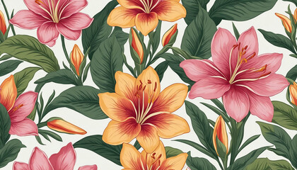 Fototapeta premium Tropical Flower Pattern on a Seamless Background