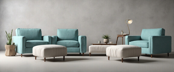 Vintage armchair and ottoman set with single seat sofas isolated on transparent background - Design Collection