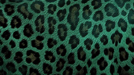 Close-up of green leopard fur print background. Animal skin backdrop for fashion, textile, print, banner