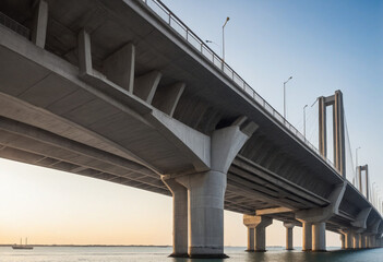 Coastal reinforced concrete bridge design with strong column architecture.