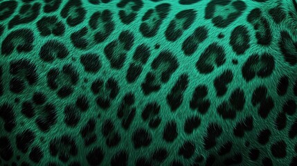 Close-up of green leopard fur print background. Animal skin backdrop for fashion, textile, print, banner