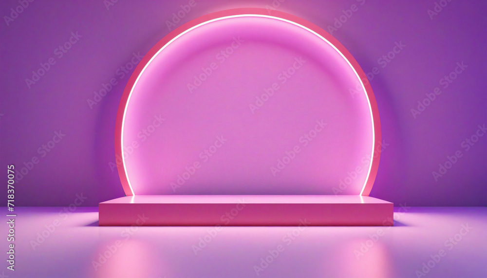 Aufkleber abstract geometric stage background with neon arch and empty pedestals. product showcase scene with 