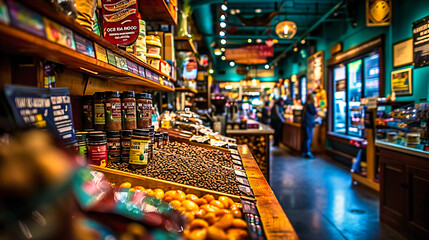 Naklejka premium Colorful Market Shop with Food, Traditional Bazaar and Sweet Stall, Delicious and Exotic Trade, Turkish Dry Fruits and Nuts, Organic and Healthy Snacks