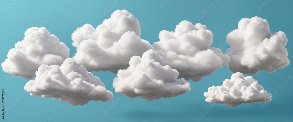 Poster abstract fluffy cloud 3d render set on transparent background