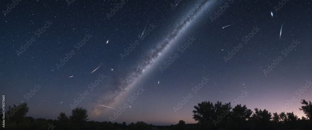 Poster starry celestial canopy adorning the cosmos with shooting stars, creating a dazzling display of spac