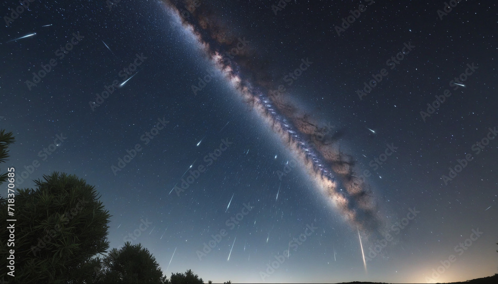 Poster starry celestial canopy adorning the cosmos with shooting stars, creating a dazzling display of spac