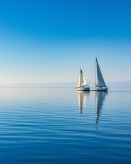 Obraz premium Sailboats gliding on calm waters under a clear blue sky