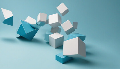3D abstract geometric design with a blue background