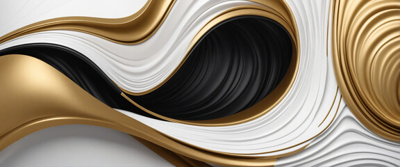 Dark golden black white abstract wave luxury background, grainy texture, wide banner design