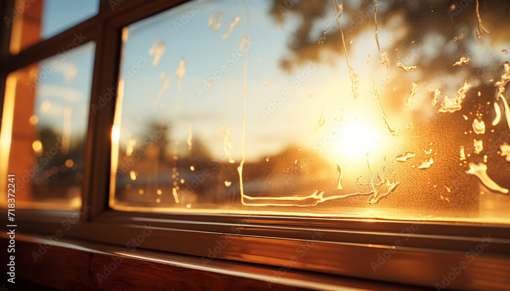 Canvas Prints Looking through car window, sunset reflects on glass generated by AI