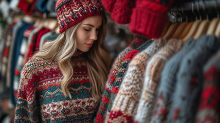 Cute attractive girl in warm cozy winter wool sweater