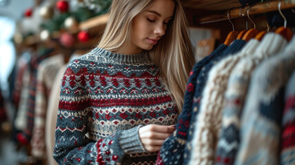 Cute attractive girl in warm cozy winter wool sweater