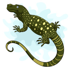Cartoon Varanus Salvadori on white background