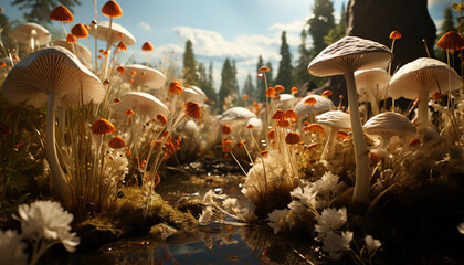 Freshness of autumn leaf growth, colorful flower head, organic beauty generated by AI