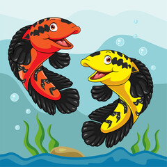 Cartoon snake head fish on white background