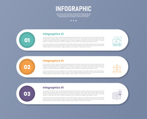 3 point stage or step infographic template with round rectangle box stack for slide presentation