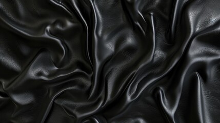 Fototapeta premium Vintage black leather texture background with folds for print, fashion, banner, footwear, furniture, accessories