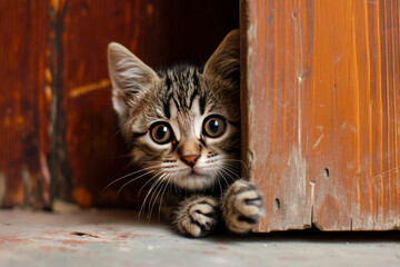 A kitten sticking its paw out from under a door and trying to catch something