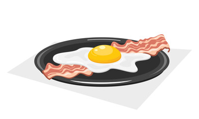 Vector illustration of fried eggs and bacon on a plate. Breakfast illustration, morning food. English breakfast. Delicious, healthy food. Natural nutrition.