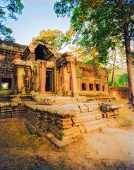 The ancient ruins of the Gate of Taku at the Angkor Wat temple, Cambodia