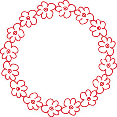 Hand drawn illustration doodle border with simple flowers. 

