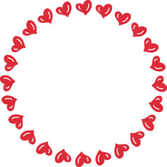 Red hearts round frame illustration for decor and design.
