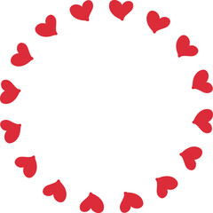 Red hearts round border illustration for decor and design.
