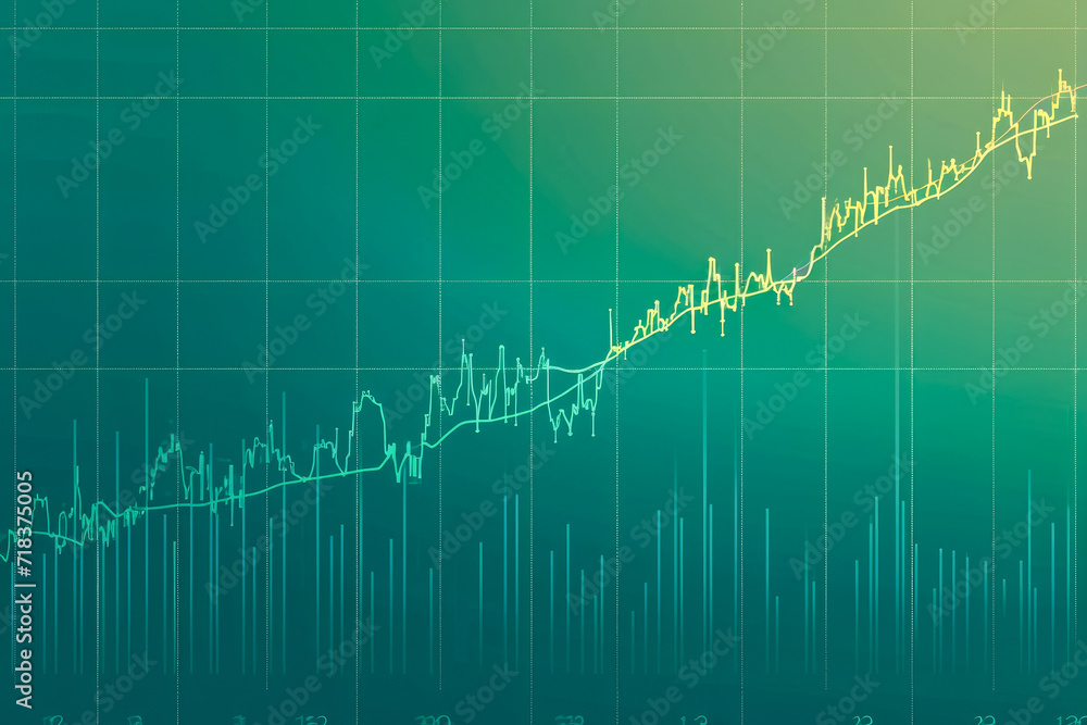 Poster a line chart index for the past 10 years with a green background and a yellow line