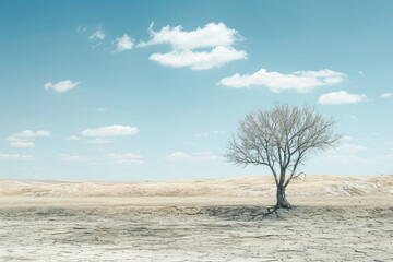 lone tree standing tall in a barren landscape, a symbol of strength and resilience