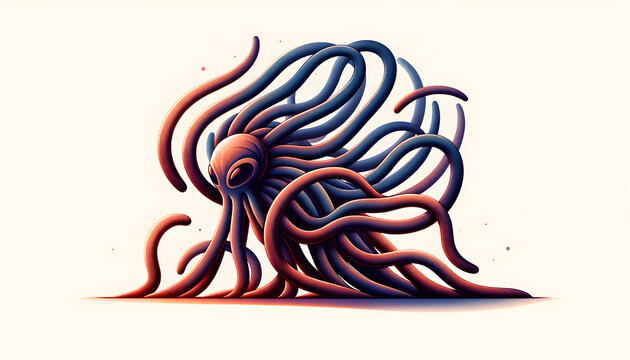 Vibrant Stylized Octopus Illustration with Bold Blue and Orange Hues, Marine Life Concept - Dynamic Tentacle Design with Oceanic Flair