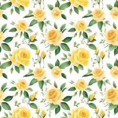 seamless floral pattern Yellow rose with green leaves, watercolor, seamless fabric pattern, cute ring Classic, textile, polka dots, prints, theoretical, beautiful, pleasing to the eye, beautiful,