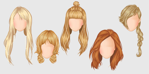 Beautiful hairstyle fashion for assortment : set of brown, blond, red hair