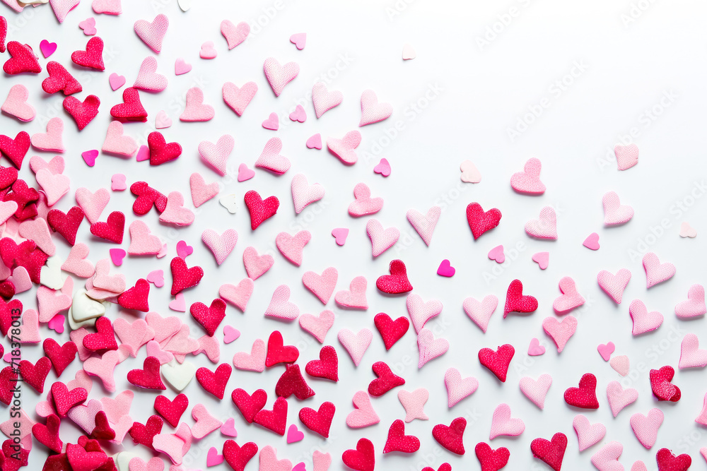 Poster a pattern of pink and red hearts on a white background with a border of small hearts