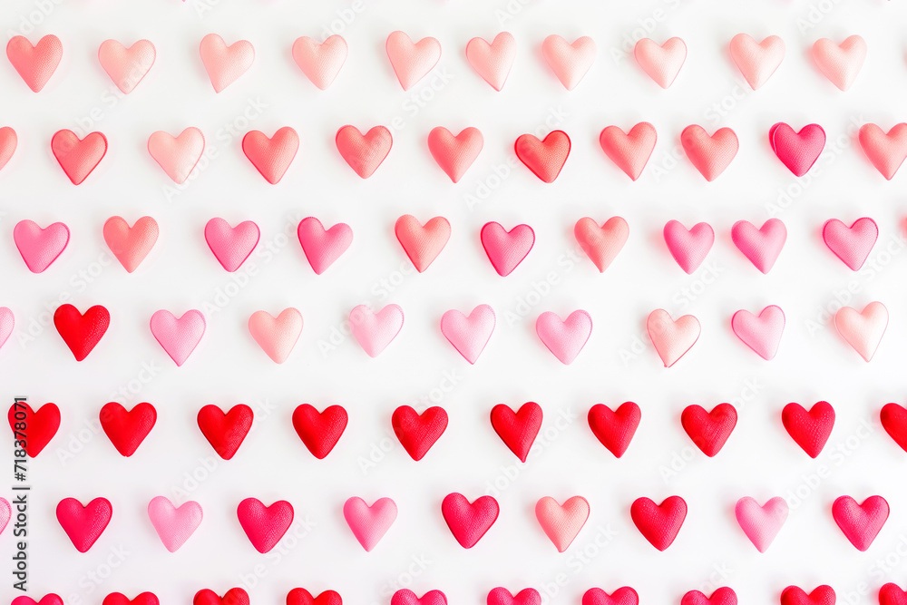 Poster a pattern of pink and red hearts on a white background with a border of small hearts