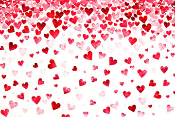 pattern of pink and red hearts on a white background with a border of small hearts.