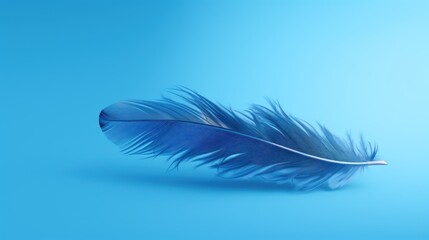  a close up of a blue feather on a blue background with a blurry image of a bird's tail.