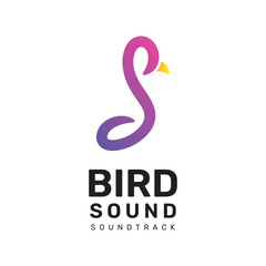 Sound bird logo design, music icon and bird icon, bird and music combination logo, flat and simple style