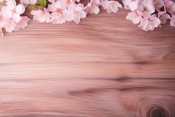 Naklejka na ściany i meble Elegant Wood Texture Background Adorned with Soft Pink Cherry Blossoms