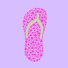 Pink flip flop made of small circles and triangles on light purple background