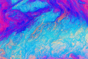 Abstract background texture of rainbow colors.
Macro photo of soap bubble texture. Psychedelic multicolored abstract background.