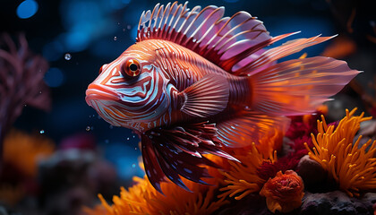 Vibrant underwater reef showcases colorful tropical fish generated by AI