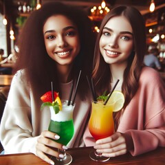 Happy women enjoying a drink
