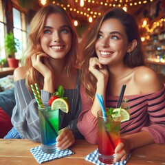 Happy women enjoying a drink